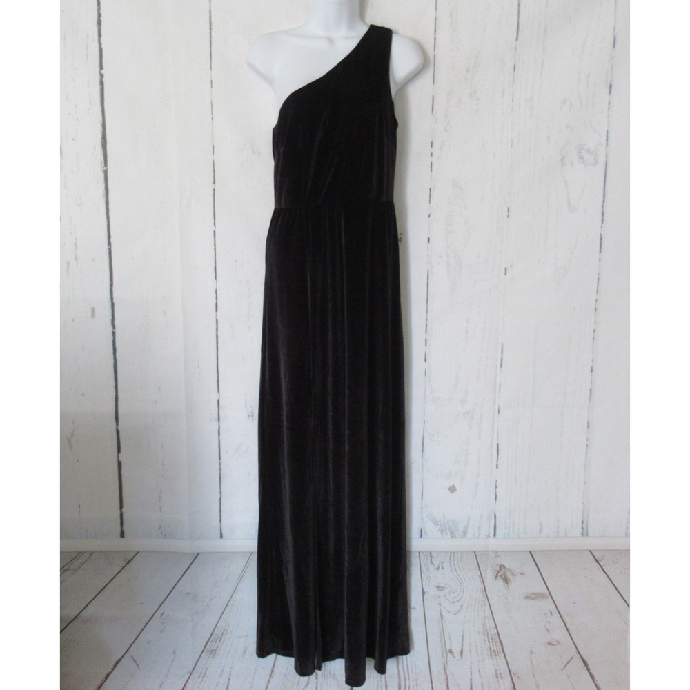 Baltic Born Dress M Black Velvet Tatiana Maxi One Shoulder Cocktail LBD Formal